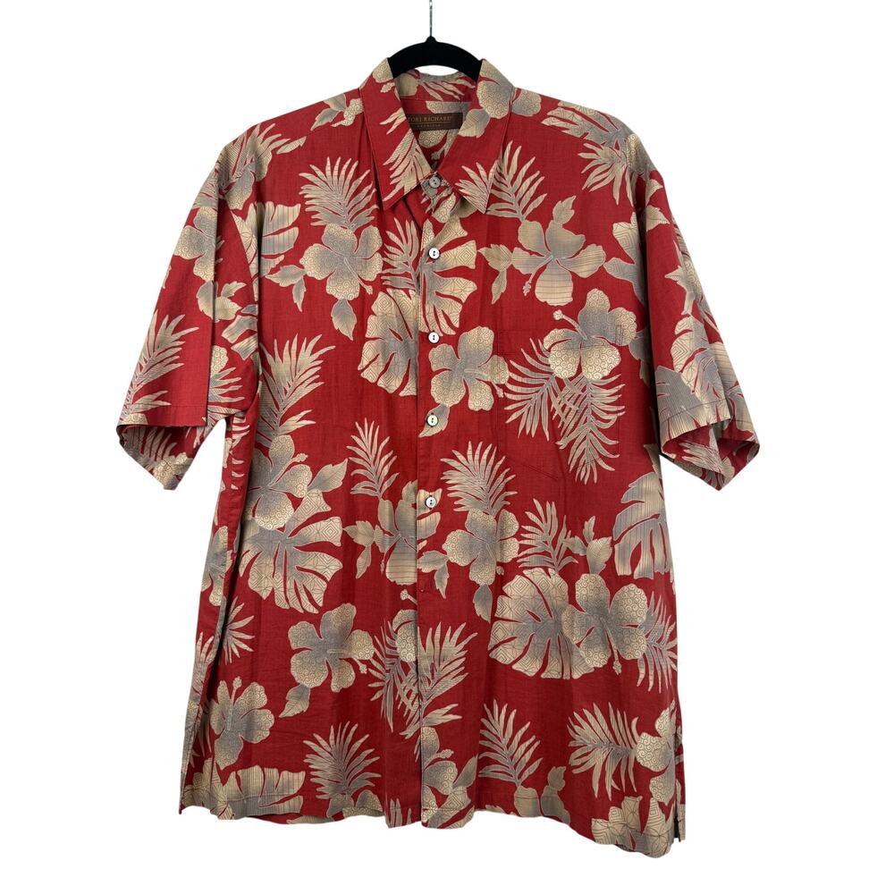 Tori Richard Hawaiian Shirt Mens Large Made In Hawaii Cotton Lawn Red Aloha